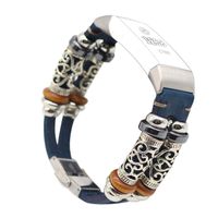 TeaBoy Compatible with Fitbit Charge 3, Leather Native Aborigines Style Stainless Steel Wristbands Replacement Straps Accessories Bands Compatible with Fitbit Charge 3 Fitness Tracker