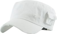 KBK-1465 WHT L Vintage Distressed Cadet Army Cap Basic Everyday Military Style Hat