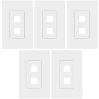 TOPGREENER 2 Port RJ45 Keystone Screwless Wall Plate, Cat5 Cat6 Jack Module Compatible, Size 1-Gang 4.69" x 2.93", Port .60" x 50", Polycarbonate Thermoplastic, SI8872-5PCS, White (5 Pack)