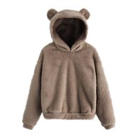 Women's Teddy Fleece Long Sleeve Fuzzy Hoodie Hooded Sweatshirt Drawstring Pullover Fuzzy Velvet Sweater Outwear Gray
