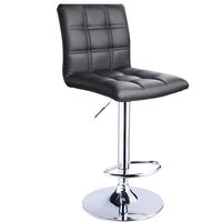 Leopard Square Back Adjustable Swivel Bar Stools, Retro PU Leather Padded with Back, 1 Stool (Black)
