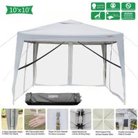 VINGLI 10x10ft Easy Pop Up Canopy Tent w/ 4 Removable Zippered Mesh Sidewalls & Portable Wheeled Carrying Bag, for Patio/Gazebo/Camping/Outdoor Activities, UV Coated Sun Shade Shelter, White