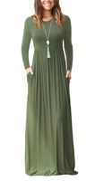 AUSELILY Women Long Sleeve Loose Plain Maxi Dresses Casual Long Dresses with Pockets (XS, Army Green)
