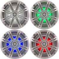 1- Pair (2-Speakers) Kicker 6.5" 195W LED Marine Audio Coaxial Stereo Multi Color LED Lights, Silver Grills
