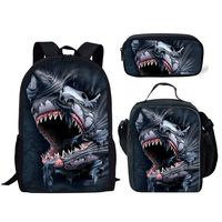 ELEQIN Cool Ocean Shark Head School Backpack Rucksack for Middle Primary Children Bookbag Set with Lunchbag and Penicl Case