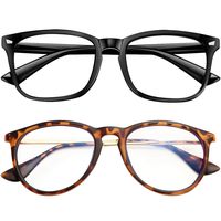 Blue Light Blocking Glasses 2pack Square Computer Glasses Women/Men, Nerd Reading Gaming Glasses Non Prescription (black+metal Leopard)