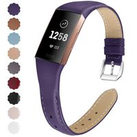 NANW Bands Compatible with Fitbit Charge 3, Slim Genuine Leather Wristband Replacement Accessories Strap for Women Men Compatible with Fitbit Charge 3 / Charge 3 SE Small Large