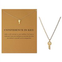 Clavicle Necklace with Blessing Gift Card, Small Dainty Gold Key Pendant Chain, Classy Costume Choker Jewelry Favors