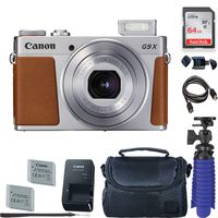 Canon PowerShot G9 X Mark II Digital Camera (Silver) with 64 GB Card + Premium Camera Case + 2 Batteries + Tripod