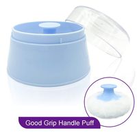 BPA Free Baby Powder Puff Box, Large 2.8" Fluffy Body After-bath Powder Case, Baby Care Face/Body Villus Powder Puff Container, Makeup Cosmetic Talcum Powder Container with Hand Holder (Blue)