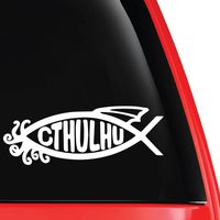 EvolveFISH Cthulhu Fish Atheist Vinyl Decal White 5"