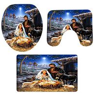 Flannel Christmas Pgojuni Winter Bathroom Non-Slip Pedestal Rug + Lid Toilet Cover + Bath Mat Set 3PCS (J)