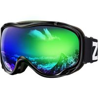 ZIONOR Lagopus Ski Snowboard Goggles UV Protection Anti Fog Snow Goggles for Men Women Youth VLT 18% Black Frame Mirrored Green Lens