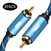 Subwoofer Cable (3-Pack,6.6Ft) Double Shielded Digital Analogue Audio Gold Plated Nylon Braided RCA Cable Compatible for Home Stereo/Subwoofer/AV Receivers/TV/VCD/DVD and More