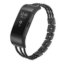 fastgo Compatible for Fitbit Charge 2, Premium Stainless Steel Metal Replacement Watch Band Strap for Smart Fitness Tracker Compatible for Charge 2 HR Adjustable (Black)