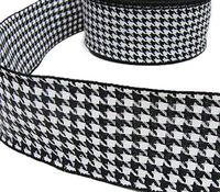 5 Yds Black White Houndstooth Herringbone Woven Wired Ribbon 2 1/2"W