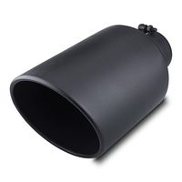 Diesel Truck Tailtip 4" Inlet, 8" Outlet 15" Length Exhaust Tip, Bolt-On Muffler Tip, Rolled End Angle Cut Tail Pipe, Black Powder Coated