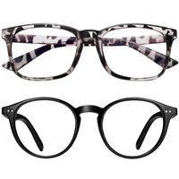 Blue Light Blocking Glasses 2pack Square Computer Glasses Women/Men, Nerd Reading Gaming Glasses Non Prescription (bean Flower+round black)