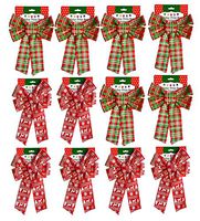 Set of (12) Christmas Holiday Glitter Print Bow, Plaid & Scandinavian 6 Of Each