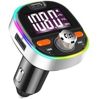 Bluetooth FM Transmitter for Car, PD3.0 Wireless Radio Bluetooth Adapter Music Player Charger Car Kit with Hands Free, Larger Screen Display, 7-Colors LED Backlit, 2 USB Ports and 1 Type C Port