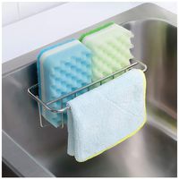 Adhesive Sponge Holder + Dish Cloth Hanger, 2-in-1 Sink Caddy, SUS304 Stainless Steel Rust Proof Water Proof, No Drilling