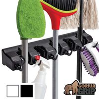 Gorilla Grip Mop and Broom Holder, 5 Auto Adjust Slots, 6 Hooks, Holds Up to 50 Lbs, Easy Install Wall Mount, Store Cleaning and Gardening Tools, Organize Kitchen, Garage, Closet, Storage Rooms, Black