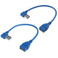 USB 3.0 Extension Cable - A Left & Right Angle - Male To Female - Pack of 2 (Blue-Left Right Angle)