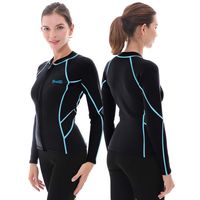 GoldFin Women's Wetsuit Top, 2mm Neoprene Wetsuit Jacket Long Sleeve Front Zip Wetsuit Shirt for Diving Snorkeling Surfing Kayaking Canoeing (Black/Blue Lines, 2XL)