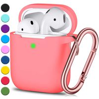 JINGCI Airpods Case, Full Protective Airpods Case Cover Silicone Airpods Case Keychain for Girls and Women, Soft Chargeable Headphone Case with Rose Gold Carabiner for AirPods 2 and 1, Pink Peach