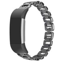 Cywulin Compatible for Fitbit Charge 2 Replacement Bands, Fashion Bling Luxury Stainless Steel Smart Watch Wristband Strap Fitness Bracelet Crystal Rhinestone Metal Accessories Women Men (Black)