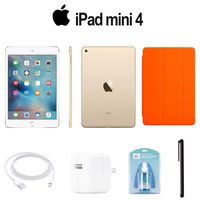 Apple 128GB iPad Mini 4 (Wi-Fi Only, Gold) (MK9Q2LL/A) with Orange Smart Cover + Accessories