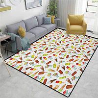 YucouHome Ice Cream Sports Door Mats Inside Non Slip, Frozen Desserts in Wafer Cone Glazed Eskimo with Whipped Cream Chocolate Sundae, Fashionable High Class Living Dinning Room(2'x 6') Multicolor