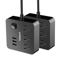 2 Pack Power Strip with 3 USB 3 Outlet, TESSAN Desktop Charging Station with 5 ft Extension Cord with USB Ports, Mini Outlet Extender Perfect for Cruise Ship Dorm Room Essentials - Black