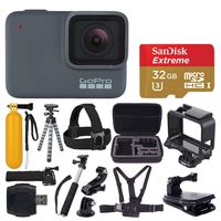 GoPro HERO 7 Silver Waterproof Digital Action Camera + Sandisk Extreme 32GB MicroSDHC Memory Card + Medium Case + Flexible Tripod + Head & Chest Strap + Monopod + Floating Handle + Wrist Strap + Clamp
