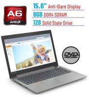 Lenovo Premium Ideapad 330 15.6" HD LED Backlit Anti-Glare Laptop PC, AMD A6-9225 2.6GHz, 8GB DDR4 Memory, 128GB SSD, DVD-RW, Dolby Audio, WiFi, Bluetooth, Webcam, HDMI, Windows 10
