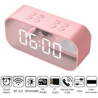 Konesky Alarm Clock Radio Wireless Bluetooth Speaker FM Radio BT 5.0/AUX/TF Play Large LED Display Dimmable Mirror Surface Snooze for Heavy Sleepers Home Bedroom Kitchen Kids