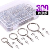 Swpeet 300Pcs Sliver Key Chain Rings Kit, 100Pcs Keychain Rings with Chain and 100Pcs Jump Ring with 100Pcs Screw Eye Pins Bulk for Jewelry Findings Making - 3/5 Inch, 4/5 Inch, 1 Inch, 6/5 Inch