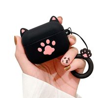 BONTOUJOUR AirPods Pro Case, Super Cute Creative Fun Cat Paw Kitty Feet Palm Pattern TPU Silicone Cover Protective Skin for Apple AirPods Pro/3 +Ring Lanyard -Black