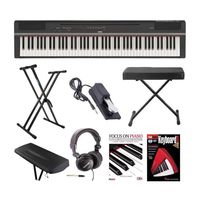 Yamaha P125 88-Key GHS Digital Piano (Black) with Knox Keyboard Bench, Double X Stand, Sustain Pedal, Headphone, Dust Cover Piano Book with CD, and DVD Bundle (8 items)
