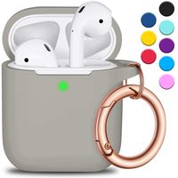 R-fun AirPods Case Cover with Circle Keychain, Full Protective Silicone AirPods Accessories Skin Cover for Women Girl with Apple AirPods Wireless Charging Case,Front LED Visible-Brick Green