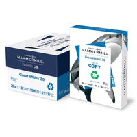 Hammermill Paper, Great White 30% Recycled Printer Paper, 8.5 x 11 Paper, Letter Size, 20lb, 92 Bright, 3 Ream Case / 1,500 Sheets (086820C) Acid Free Paper