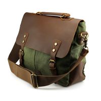GEARONIC TM Men's Vintage Canvas Leather Messenger Bag Satchel School Military Shoulder Travel Bag (Military Green)