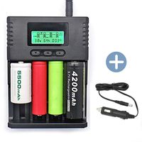 SUPEREX Smart Universal Battery Charger with Car Charger For AA AAA 18650 26650 C CR123a， lithium ion/Ni-MH 3.7V, 3.2V, 1.2V rechargeable batteries