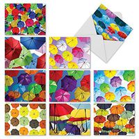 10 ‘Flying Umbrellas' Thank You Note Cards with Envelopes 4 x 5.12 inch, Cards Featuring Colorful Umbrellas in the Sky, All Occasion Stationery for Baby Showers, Weddings, Birthdays M2331TYG