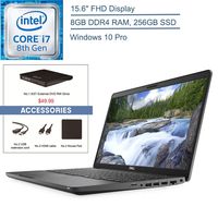 2020 Dell Latitude 5500 15.6" FHD Business Laptop Computer, Intel Quad-Core i7-8665U Up to 4.8GHz, 8GB DDR4, 256GB SSD, Windows 10 Professional + EST External DVD+ Accessories