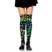 PengMin Beautiful Mardi Gras Beads Cotton Compression Socks for Women. Graduated Stockings for Nurses, Maternity, Travel, Flight,Varicose Veins,Running & Fitness, Calf Support.