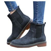 Wadonerful Women's Snow Booties Round Toe Low Heel Waterproof Winter Warm Roman Shoes Slip-On Elastic Band Ankle Boots (5.5, Black)