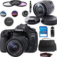 Canon EOS 80D Digital SLR Kit with EF-S 18-55mm f/3.5-5.6 Image Stabilization STM Lens (Black) + Basic Accessories Bundle