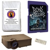 Halloween Digital Decoration Kit Includes 1900 Lumen Projector, Reaper Brothers High Resolution Window Rear Projection Screen and AtmoFearFX SD Card Bone Chillers SD Card