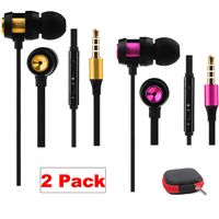 Earbuds with Microphone 2 Pack Ear Buds Headphones Bass Earphones with Mic and Volume Control Noise Isolating with Storage Case (2 Pack)